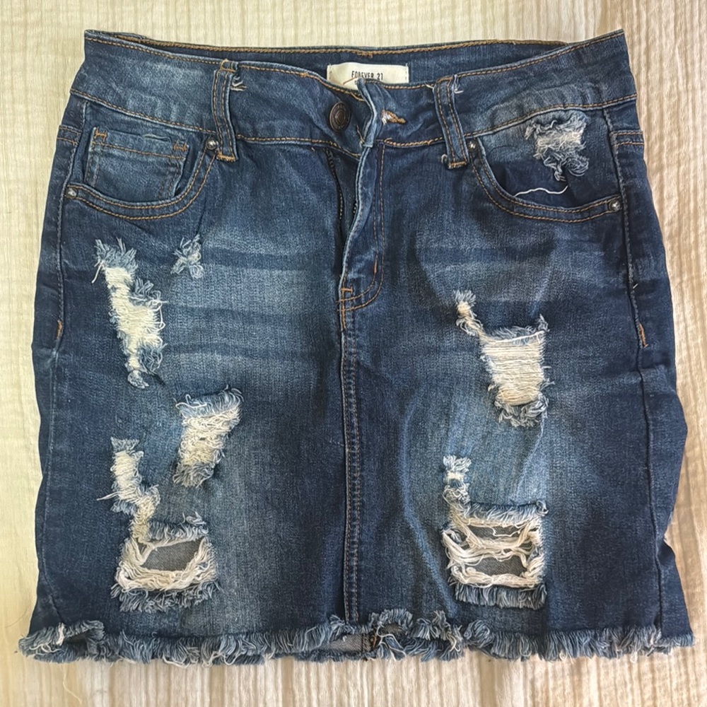 Distressed Denim Skirt